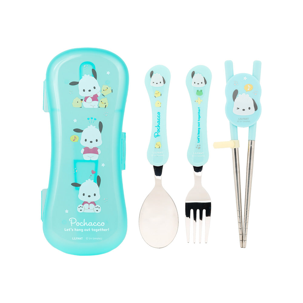 L!LFANT SANRIO Extreme Slim Stainless Chopsticks, Spoon & Fork Case Set - POCHACCO