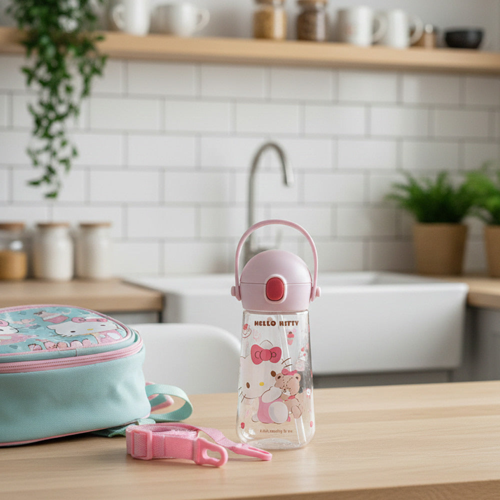 L!LFANT The Bottle - One Touch Tritan Straw Bottle with Strap 470ml - Hello Kitty