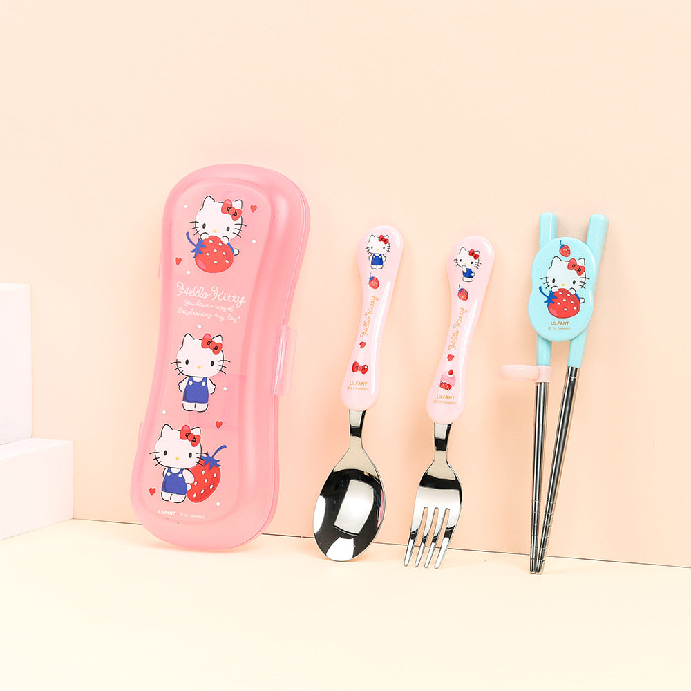 L!LFANT SANRIO Extreme Slim Stainless Chopsticks, Spoon & Fork Case Set - HELLO KITTY