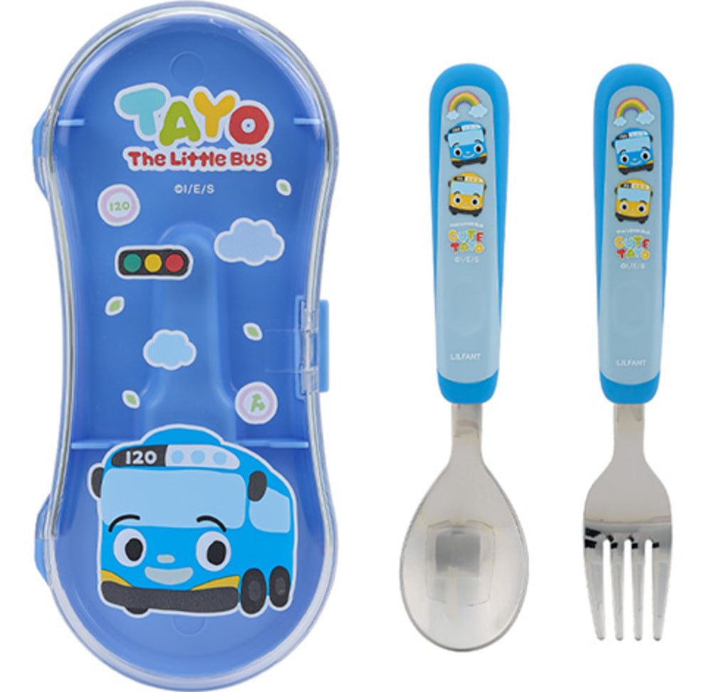 L!LFANT TAYO Double Color Cutie Stainless Spoon & Fork Case Set