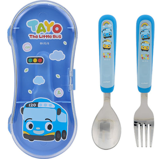 L!LFANT TAYO Double Color Cutie Stainless Spoon & Fork Case Set