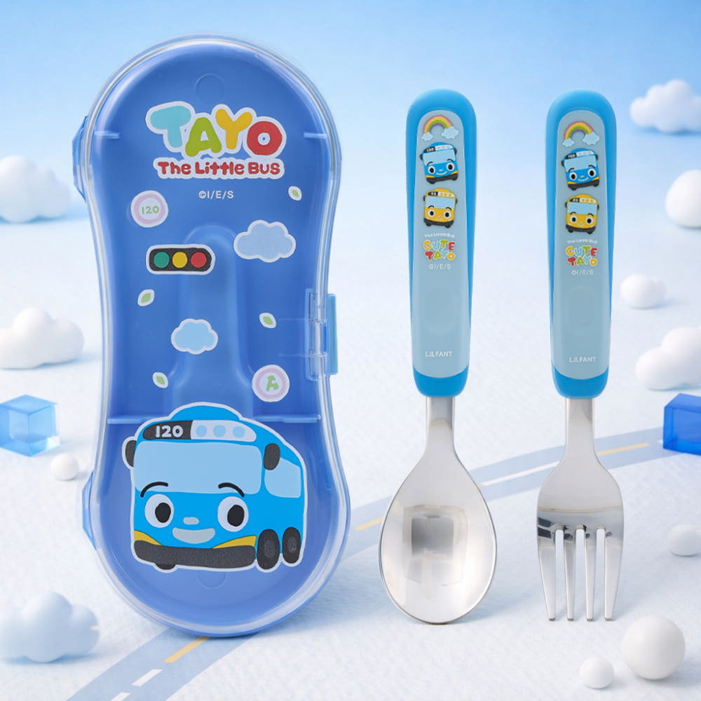 L!LFANT TAYO Double Color Cutie Stainless Spoon & Fork Case Set