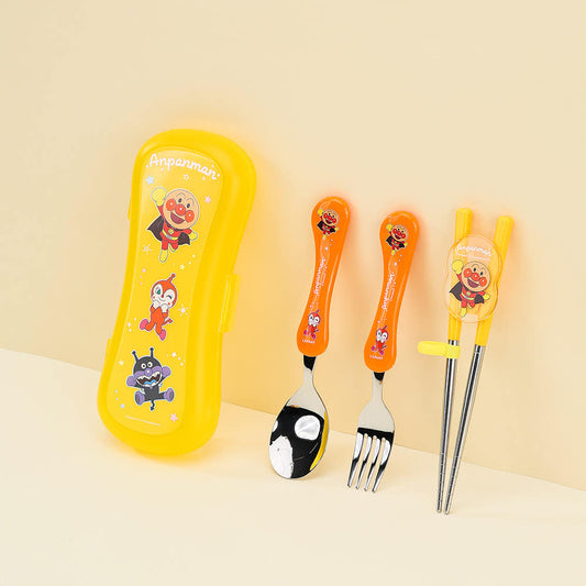 L!LFANT ANPANMAN Extreme Slim Kinder Stainless Chopsticks, Spoon & Fork Case Set