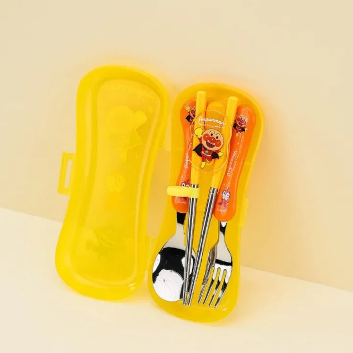 L!LFANT ANPANMAN Extreme Slim Kinder Stainless Chopsticks, Spoon & Fork Case Set