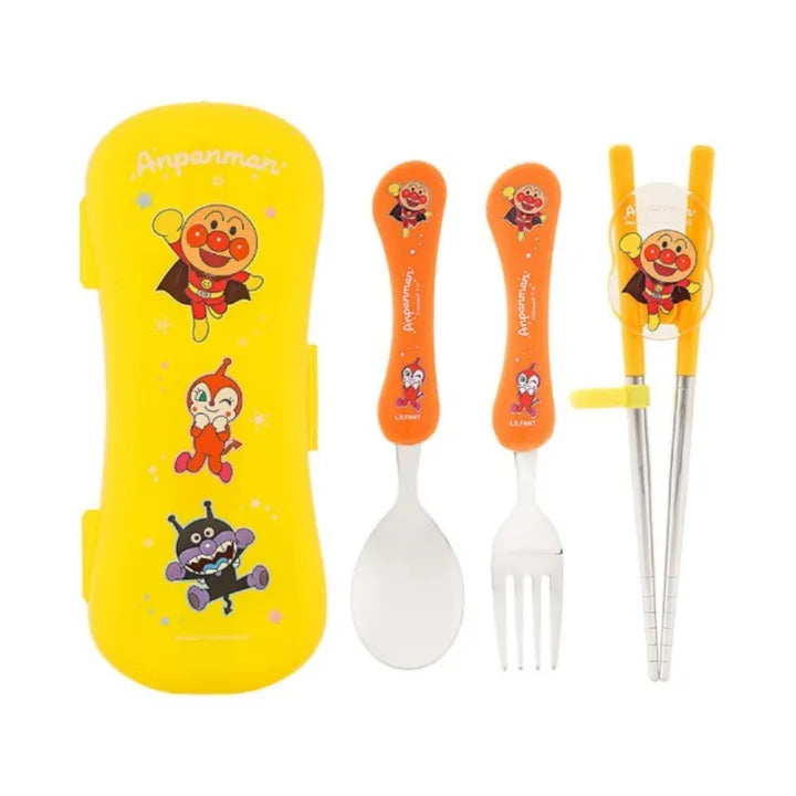 L!LFANT ANPANMAN Extreme Slim Kinder Stainless Chopsticks, Spoon & Fork Case Set