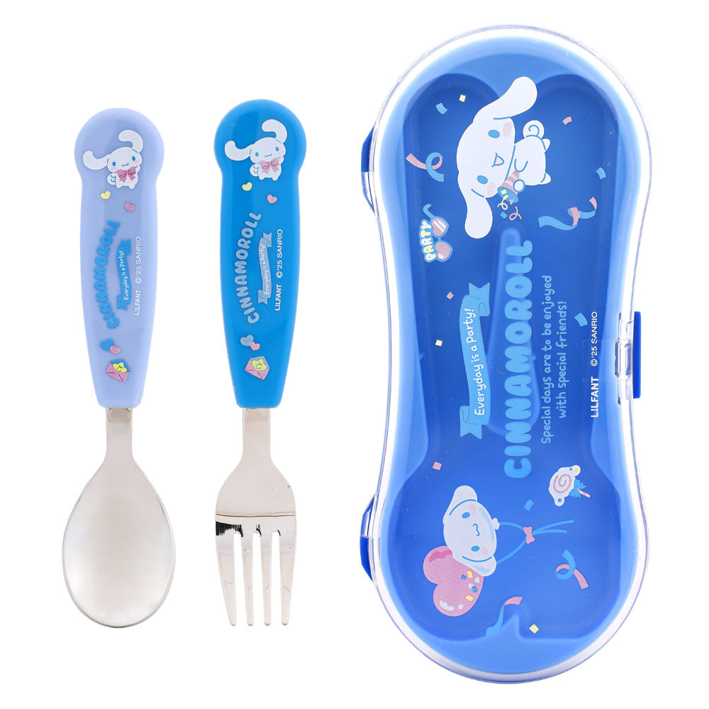 L!LFANT SANRIO Cinnamoroll One Touch Comfort Fit Stainless Spoon & Fork Case Set