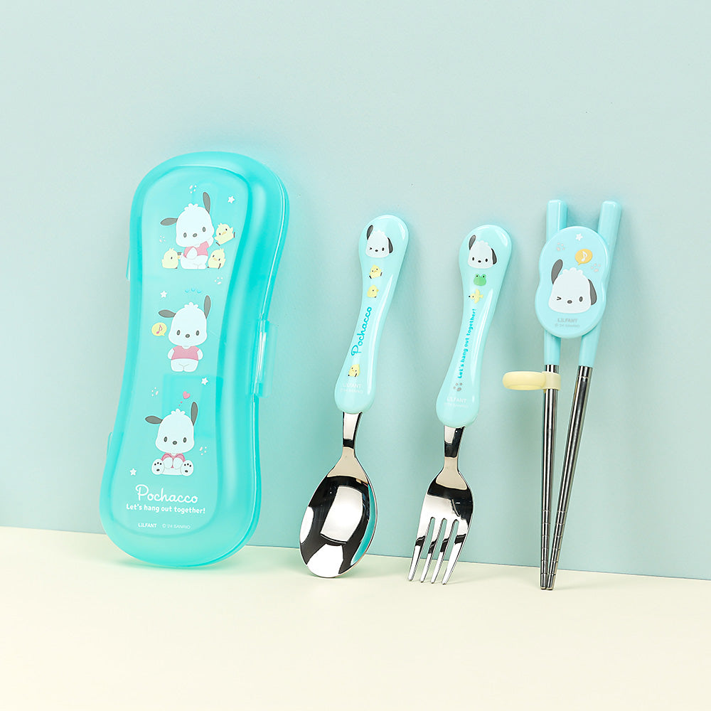 L!LFANT SANRIO Extreme Slim Stainless Chopsticks, Spoon & Fork Case Set - POCHACCO