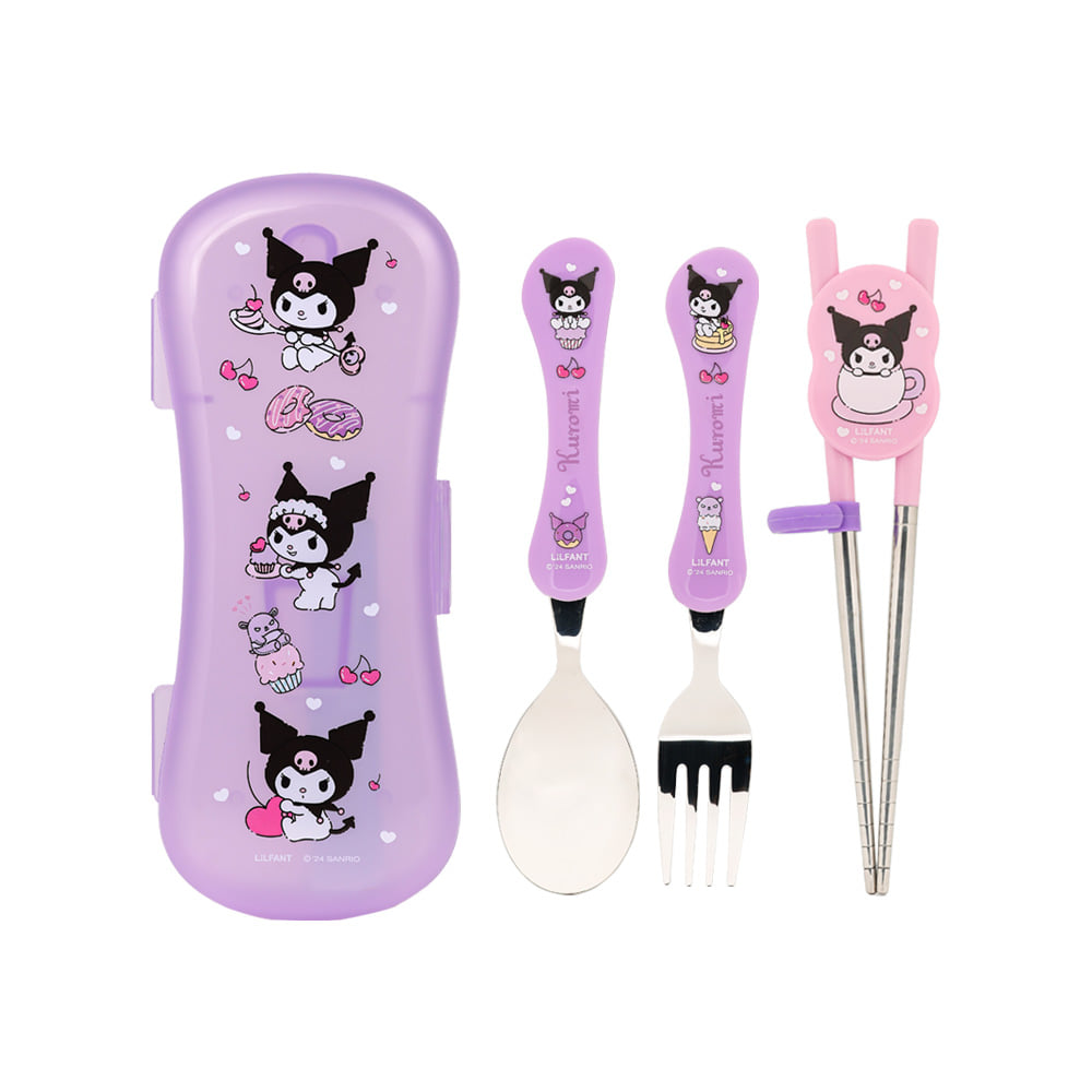 L!LFANT SANRIO Extreme Slim Stainless Chopsticks, Spoon & Fork Case Set - KUROMI